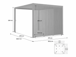 Sweeek Pérgola bioclimática de aluminio 3x4m + 3 persianas verticales 1m Negro