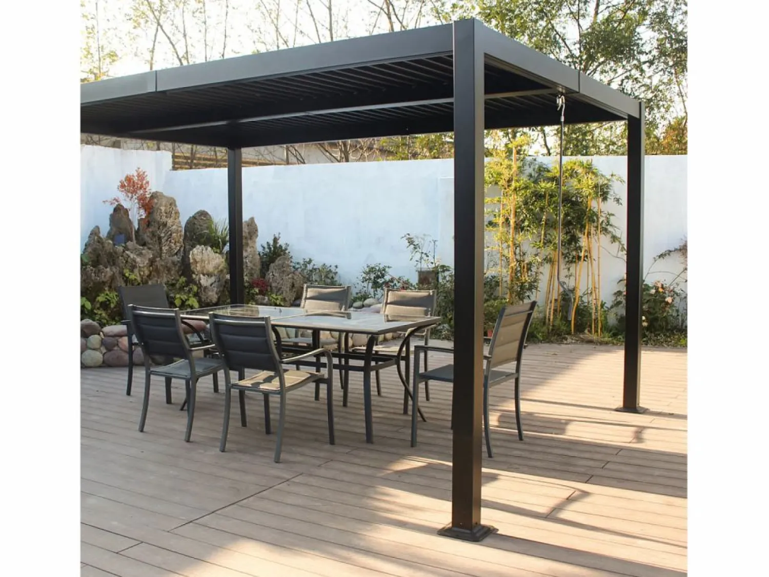 Outlet Concept-Usine Pérgola bioclimática de 4x3m con estructura y lamas de aluminio antracita NAXOS Gris