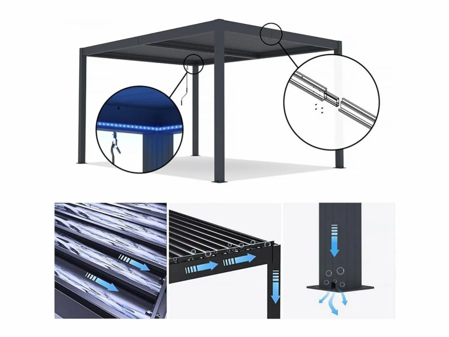 Habitat et jardin Pérgola bioclimática "Windsor" de aluminio con led 3 x 4 -