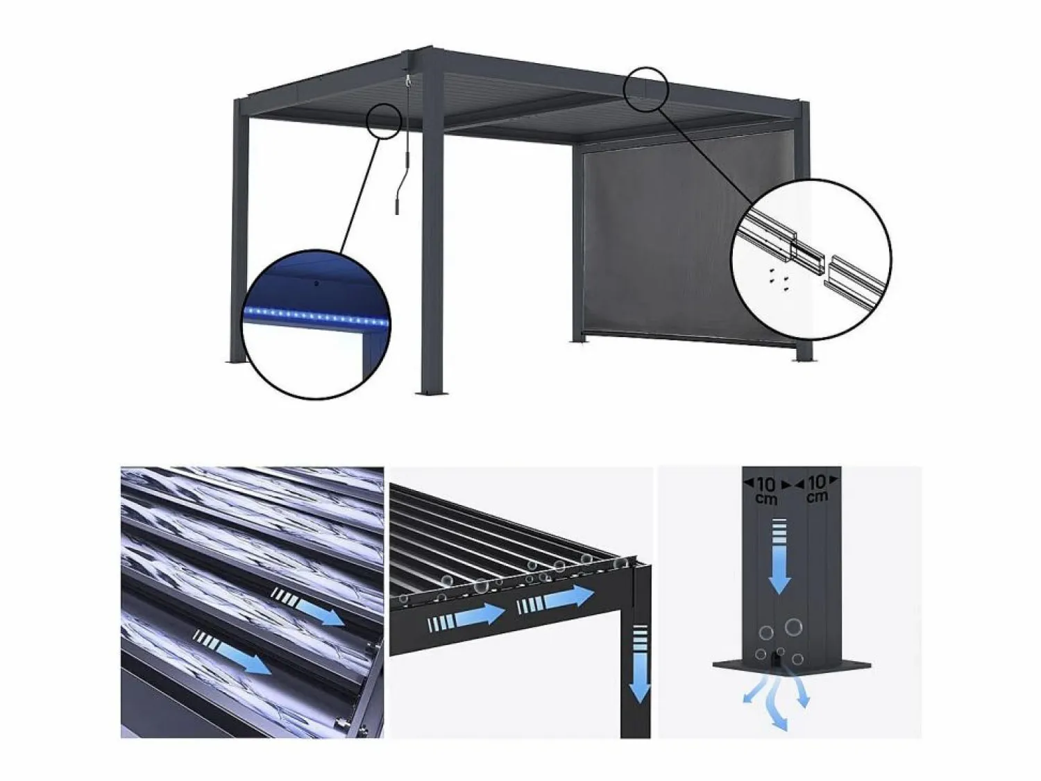 New Pérgola bioclimática "Windsor premium" con led y toldo de aluminio - 3 x 4 m - Pérgola
