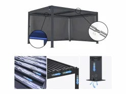 Best Habitat et jardin Pérgola bioclimática "Windsor premium" con led y 2 persianas de aluminio - 3 x 4 m - Gris