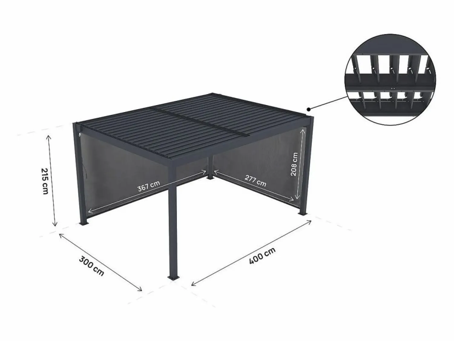 Best Habitat et jardin Pérgola bioclimática "Windsor premium" con led y 2 persianas de aluminio - 3 x 4 m - Gris