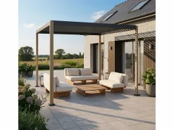 Sweeek Pérgola bioclimática 3x3m de aluminio y acero con lamas orientables y Marru00f3n