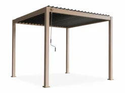 Sweeek Pérgola bioclimática 3x3m de aluminio con lamas orientables madera Marru00f3n