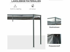 Best Pérgola con techo corredizo, de metal, color , poliéster resistente a la intemperie (298x213x221cm) Pérgola