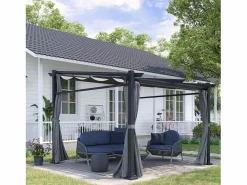 Pérgola con techo retráctil, estructura de acero, poliéster, oscuro (297x295x230cm) Pérgola