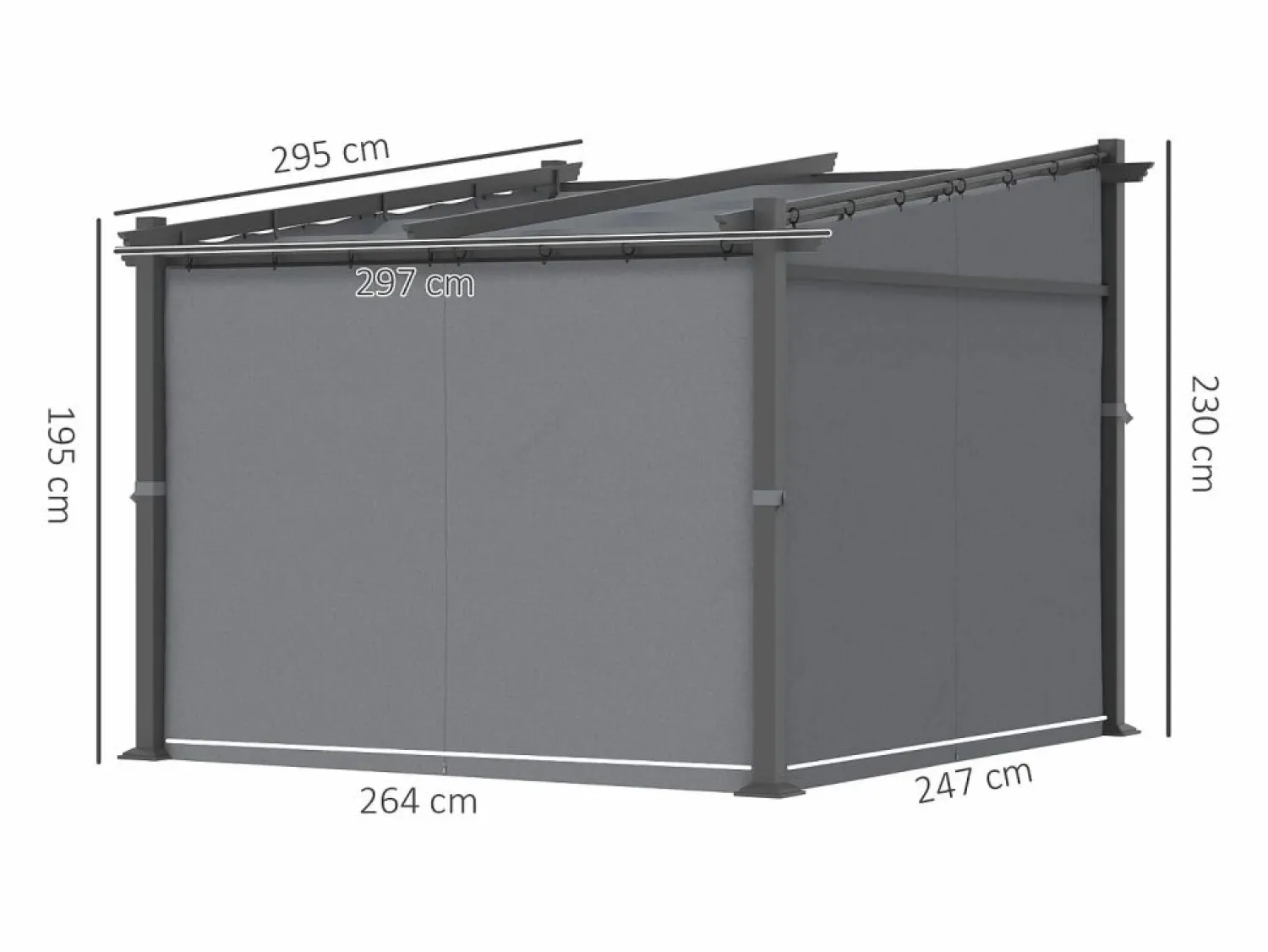 Pérgola con techo retráctil, estructura de acero, poliéster, oscuro (297x295x230cm) Pérgola