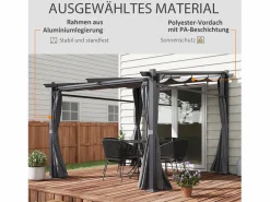 Pérgola con techo retráctil, estructura de acero, poliéster, oscuro (297x295x230cm) Pérgola