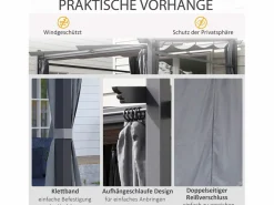 Pérgola con techo retráctil, estructura de acero, poliéster, oscuro (297x295x230cm) Pérgola
