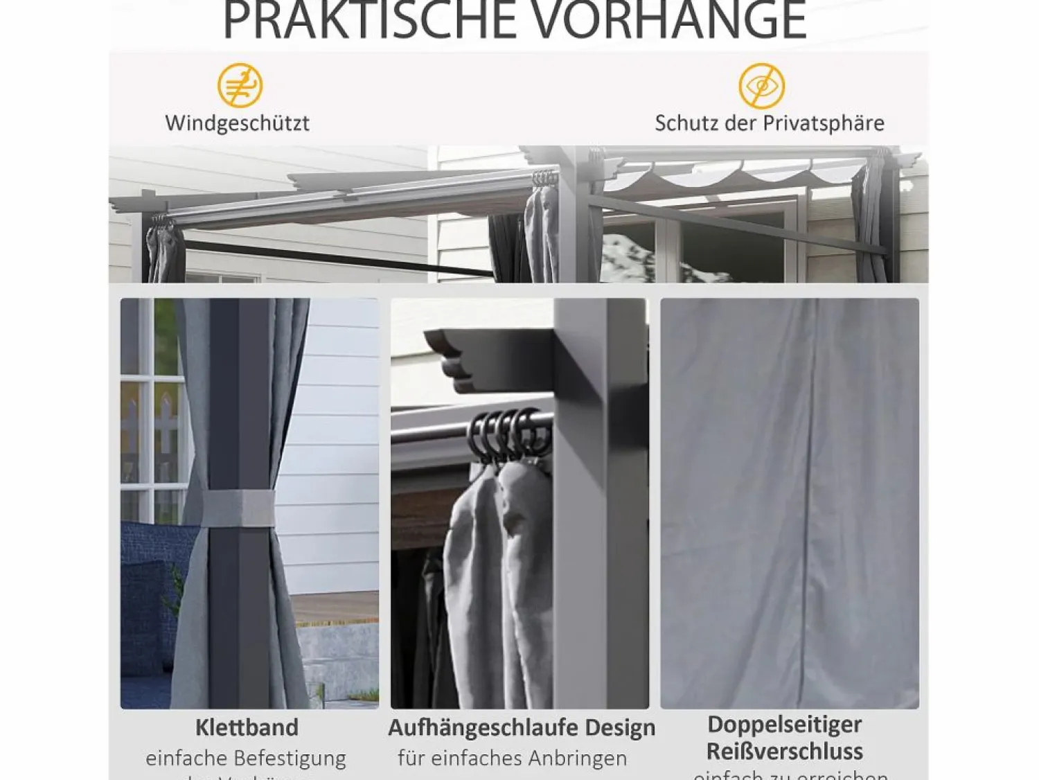 Pérgola con techo retráctil, estructura de acero, poliéster, oscuro (297x295x230cm) Pérgola