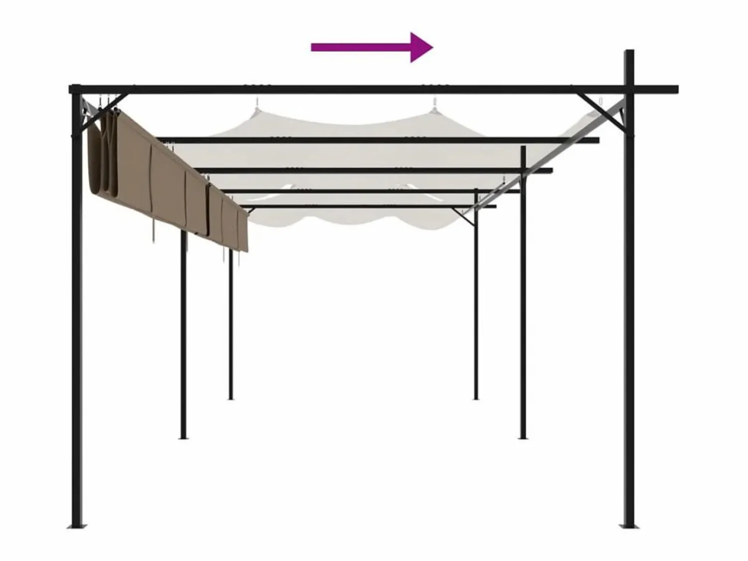 Pérgola con techo retráctil color topo 589x292x230 cm
