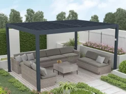 EXPERTLAND Pérgola eléctrico aluminio hojas orientables 12 m² antracita AMADORA
