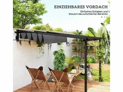 Clearance DripeX Pérgola mural 297 x 297 x 200/230H cm, con lona corrediza retráctil, estructura de aluminio, Gris Gris antracita