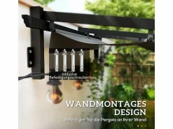 Clearance DripeX Pérgola mural 297 x 297 x 200/230H cm, con lona corrediza retráctil, estructura de aluminio, Gris Gris antracita