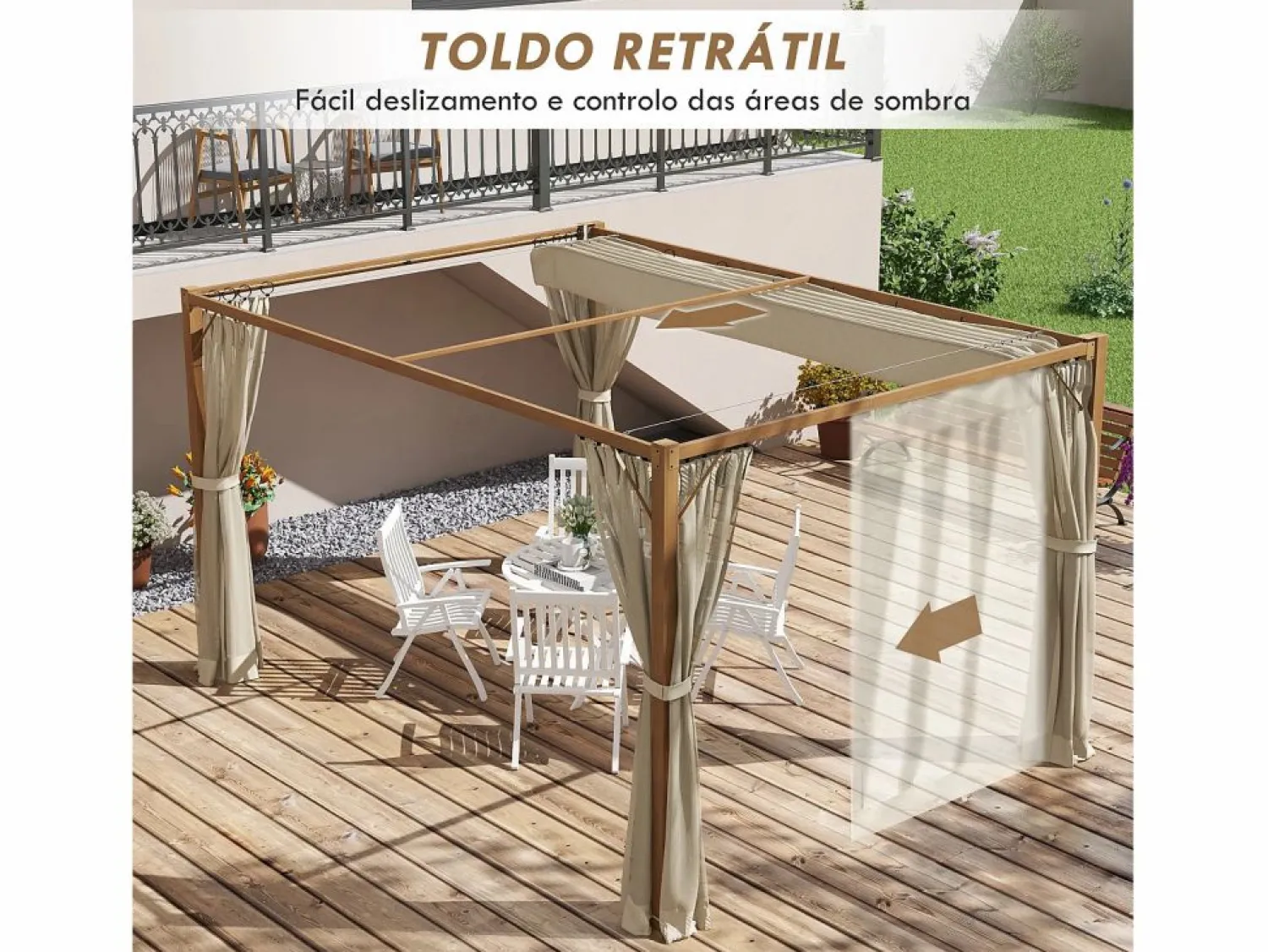 Discount Outsunny Pérgola Nancy retráctil + mosquiteras natural 225x397x297 cm Marru00f3n