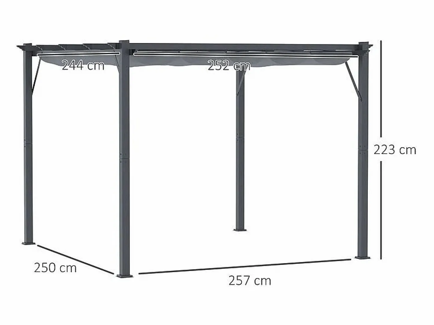 Online DripeX Pérgola retráctil 3 x 3 x 2.23 m - estructura de aluminio - lona de poliéster de alta densidad - Gris Gris antracita