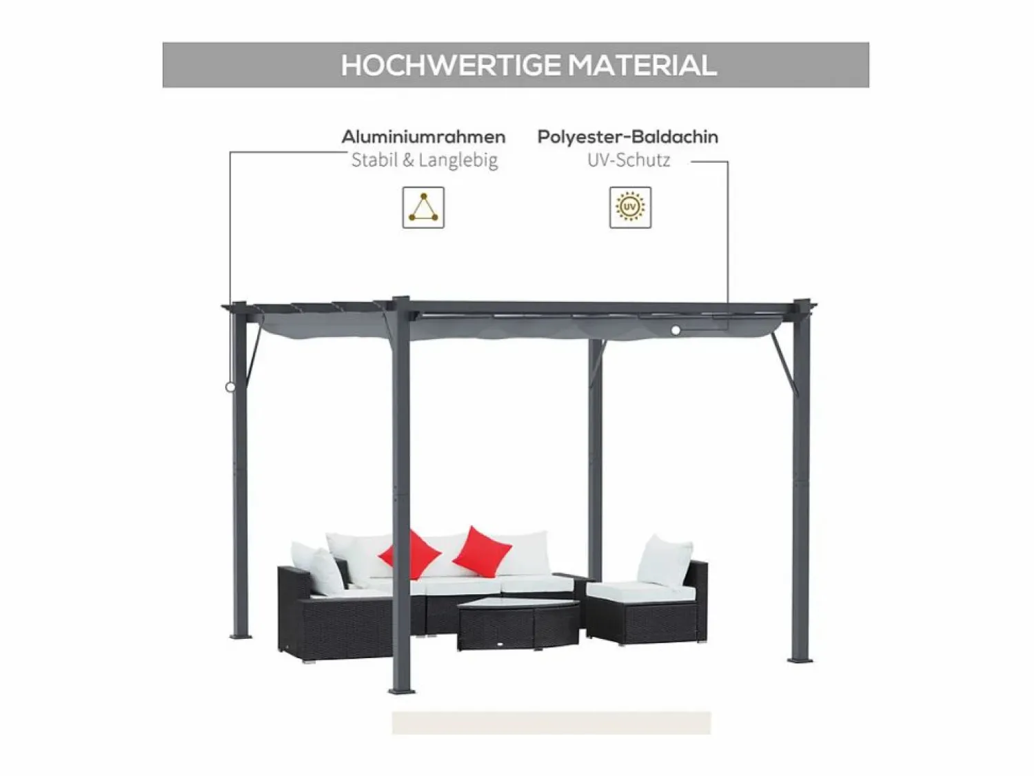 Online DripeX Pérgola retráctil 3 x 3 x 2.23 m - estructura de aluminio - lona de poliéster de alta densidad - Gris Gris antracita