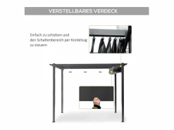 Online DripeX Pérgola retráctil 3 x 3 x 2.23 m - estructura de aluminio - lona de poliéster de alta densidad - Gris Gris antracita