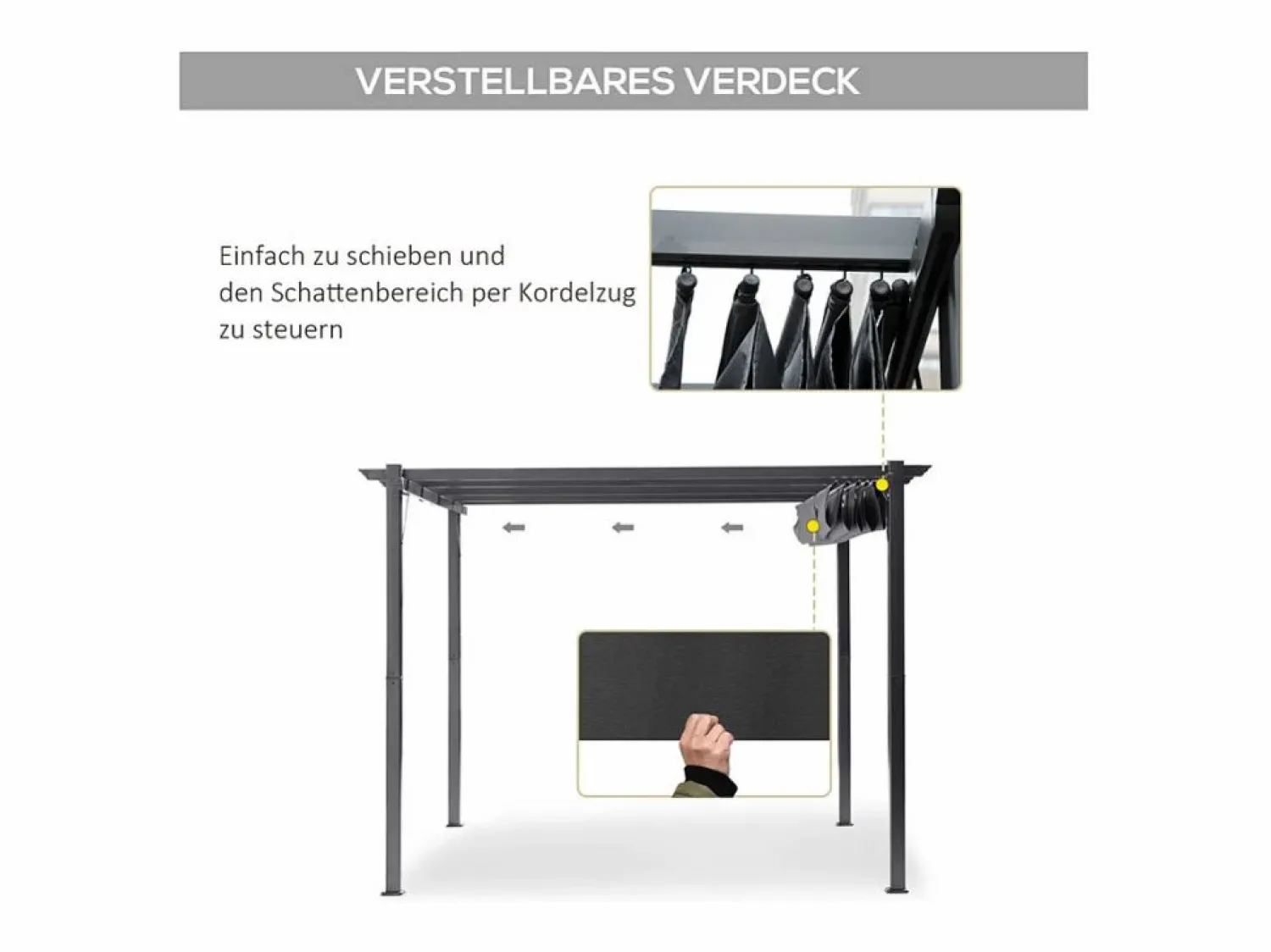 Online DripeX Pérgola retráctil 3 x 3 x 2.23 m - estructura de aluminio - lona de poliéster de alta densidad - Gris Gris antracita