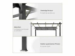 Online DripeX Pérgola retráctil 3 x 3 x 2.23 m - estructura de aluminio - lona de poliéster de alta densidad - Gris Gris antracita