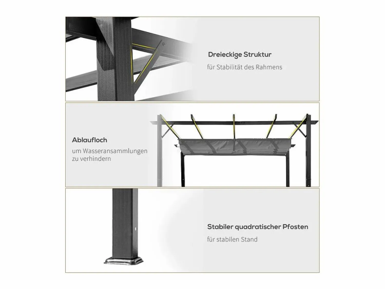 Online DripeX Pérgola retráctil 3 x 3 x 2.23 m - estructura de aluminio - lona de poliéster de alta densidad - Gris Gris antracita