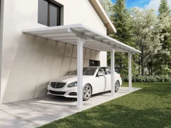 EXPERTLAND Pérgola-cochera adosada de aluminio con techo de policarbonato para 1 coche 18,54 m² PAZERA