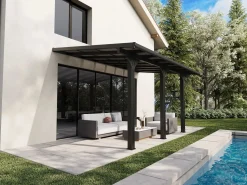 EXPERTLAND Pérgola-cochera adosada de aluminio techo de policarbonato 1 coche 15,13 m² antracita PAZERA