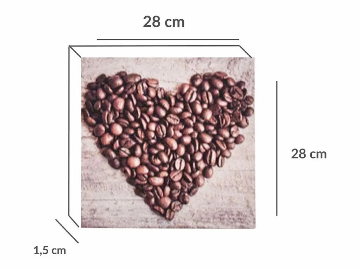 Excellent Houseware Print decorativo café corazón 28x28x1,5 cm