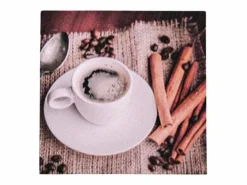 Excellent Houseware Print decorativo café taza y canela 28x28x1,5 cm Transparente