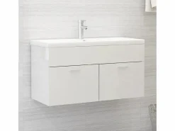 Garden Furniture Prolenta Premium - Armario para lavabo contrachapada blanco brillo 90x38,5x46 cm