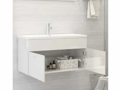 Garden Furniture Prolenta Premium - Armario para lavabo contrachapada blanco brillo 90x38,5x46 cm