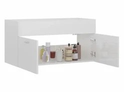 Garden Furniture Prolenta Premium - Armario para lavabo contrachapada blanco brillo 90x38,5x46 cm