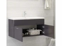 Discount Garden Furniture Prolenta Premium - Armario para lavabo contrachapada gris brillo 90x38,5x46 cm Multicolor