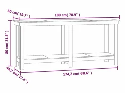 Outlet Garden Furniture Prolenta Premium - Banco de trabajo de madera maciza de pino negro 180x50x80 cm Multicolor