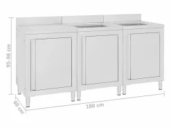 Garden Furniture Prolenta Premium - Fregadero de cocina profesional acero inoxidable 180x60x96 cm Multicolor