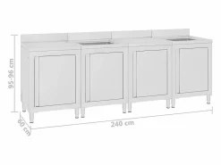 Clearance Prolenta Premium - Fregadero de cocina profesional acero inoxidable 240x60x96 cm Estantería Sobre Inodoro