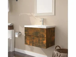 Garden Furniture Prolenta Premium - Mueble de baño con lavabo madera contrachapada roble ahumado