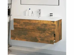 Garden Furniture Prolenta Premium - Mueble de baño con lavabo madera contrachapada roble ahumado