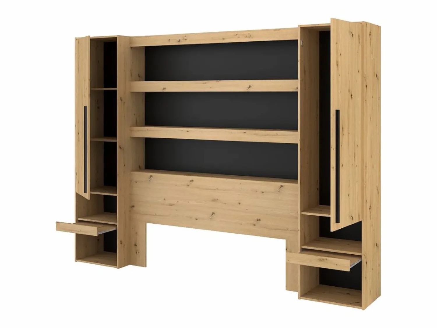 Hot Puente de cama con almacenaje y LED natural y negro - VARLY Cabecero Y Puente De Cama