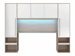 Online Vente-unique Puente de cama con almacenamiento y LEDs L265 cm color blanco brillante y natural - VELONA Color natural claro / Blanco