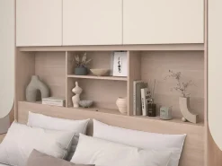 Vente-unique Puente de cama con almacenamiento con LEDs - An. 266 cm y natural - DOMELITO