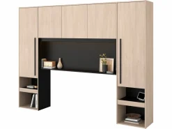 Outlet Puente de cama con compartimentos y LEDs L265 cm color natural y negro - VELONA Cabecero Y Puente De Cama