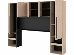 Outlet Puente de cama con compartimentos y LEDs L265 cm color natural y negro - VELONA Cabecero Y Puente De Cama