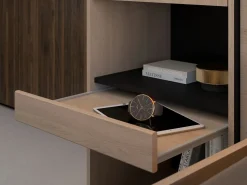Outlet Puente de cama con compartimentos y LEDs L265 cm color natural y negro - VELONA Cabecero Y Puente De Cama
