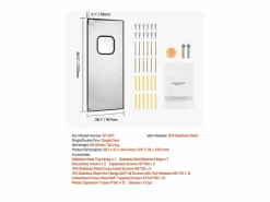 Puerta Batante SucceBuy de Acero Inoxidable, con Panel Simple para Apertura de Puerta de 91 x 213 cm, Fácil de Instalar, Funcionamiento Fluido y Silencioso