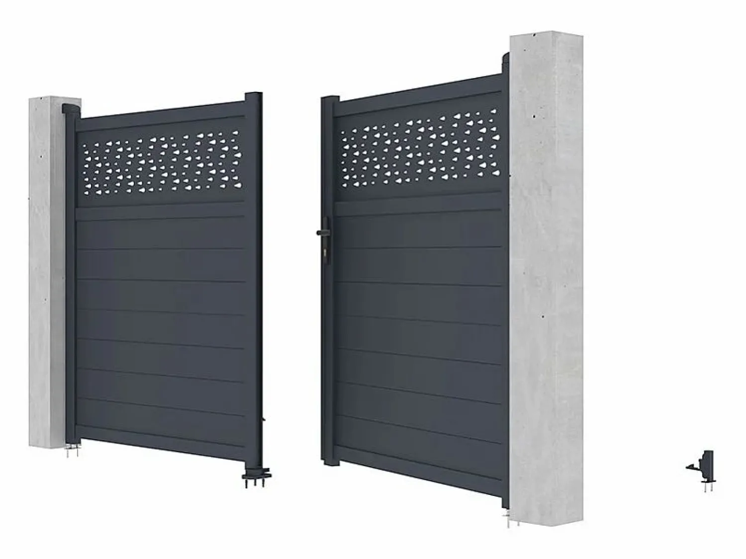 Discount EXPERTLAND Puerta batiente de aluminio con patrones L355 x H181 cm antracita - BAZIO Gris antracita