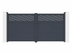 Discount EXPERTLAND Puerta batiente de aluminio con patrones L355 x H181 cm antracita - BAZIO Gris antracita