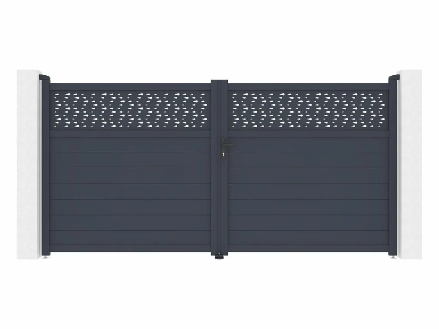 Discount EXPERTLAND Puerta batiente de aluminio con patrones L355 x H181 cm antracita - BAZIO Gris antracita
