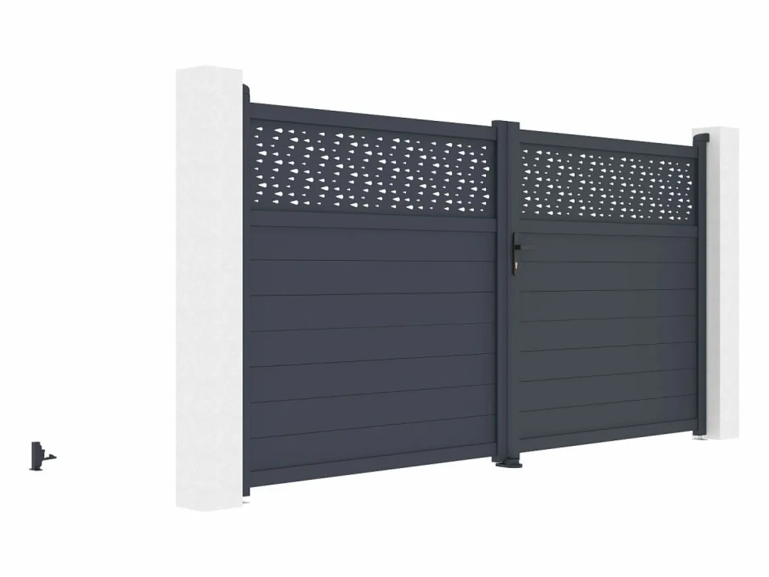 Discount EXPERTLAND Puerta batiente de aluminio con patrones L355 x H181 cm antracita - BAZIO Gris antracita