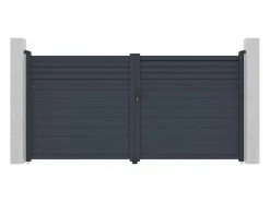 Online Puerta batiente de aluminio con lamas L355 x H181 cm antracita - VIAZO Portón